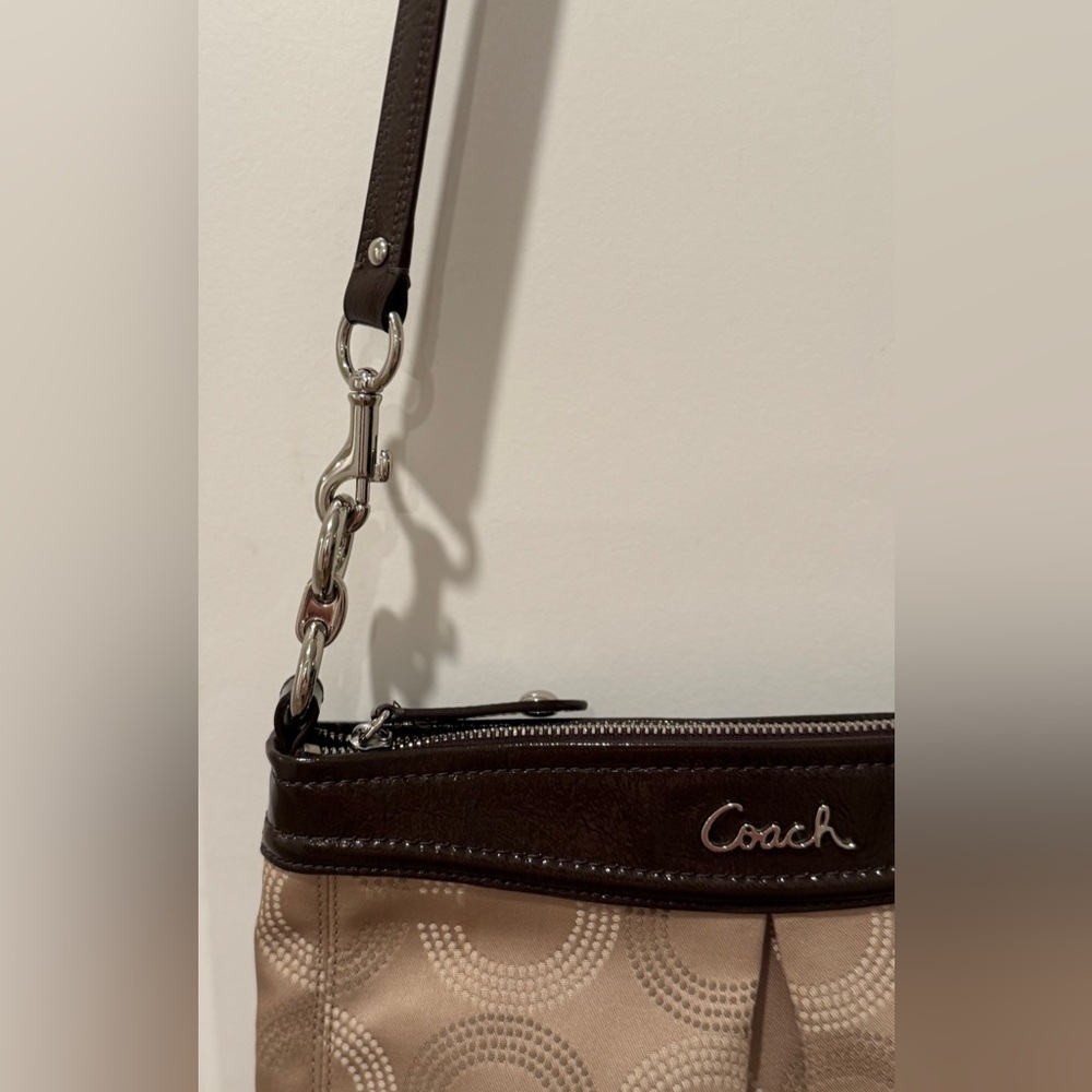 Coach Signature Jacquard Crossbody Bag Brown Leather Trim - Picture 9 of 12